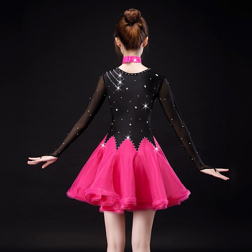 Women's black with pink diamond latin dance dress competition salsa chacha rumba latin dance dress